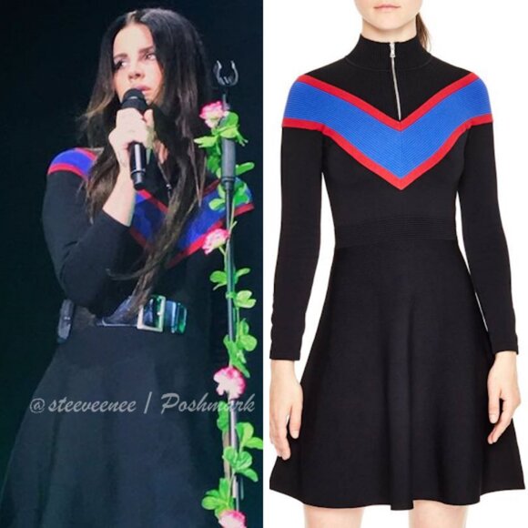 RARE Sandro Chevron Zip Collar Knit Dress ASO Lana Del Rey - Picture 1 of 10